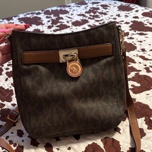 Michael Kors Dark Brown Crossbody Bag with Gold Accents